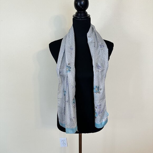 Vintage Womens Floral Polyester Neck Scarf 50s Style Gray Blue Made in Italy - Picture 3 of 5
